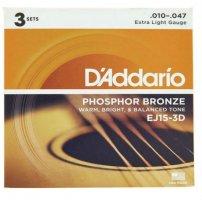 D'Addario EJ15-3D Phosphor Bronze, Extra Light, 10-47