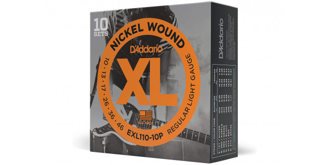 D'Addario EXL110-10P Nickel Wound, Regular Light, 10-46, 10-Pack