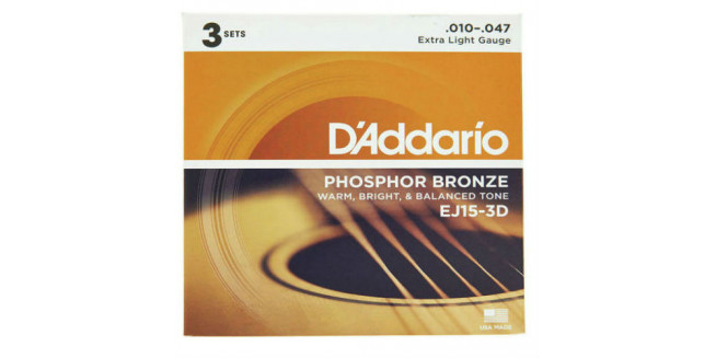 D'Addario EJ15-3D Phosphor Bronze, Extra Light, 10-47