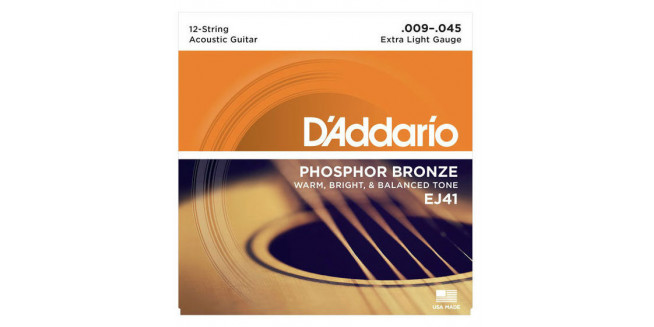 D'Addario EJ41 Phosphor Bronze, 12 Strings, Extra Light, 9-45