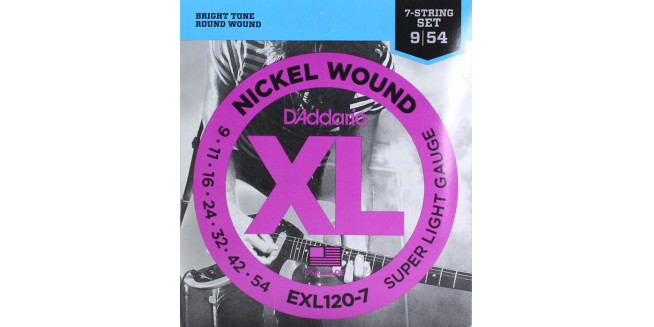 D'Addario EXL120-7 Nickel  Wound, Super Light, 7- String,  9-54