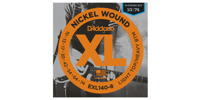 D'Addario EXL140-8 Nickel  Wound, Light Top, Heavy Botton, 10-74