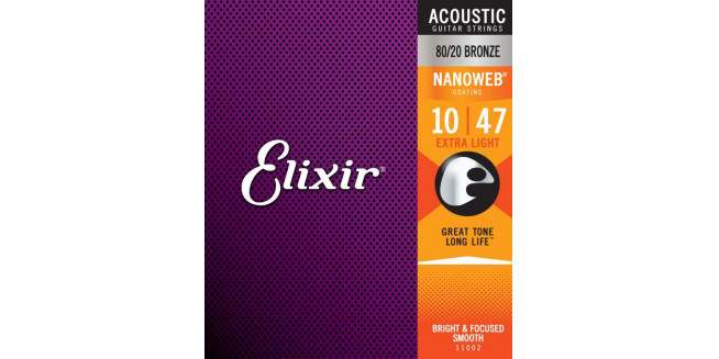 Elixir 11002 Nanoweb 80/20 Bronze Extra Light 10/47