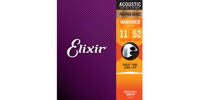 Elixir 16027 Nanoweb Phosphor Bronze Custom Light 11/52