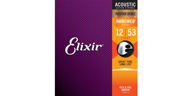 Elixir 16052 Nanoweb Phosphor Bronze Light 12/53