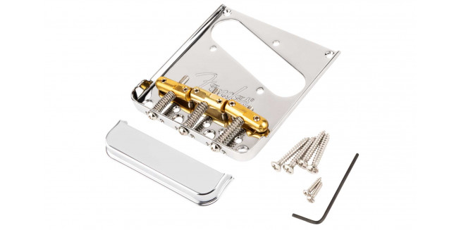 Fender 3-Saddle Top-Load/String-Through Telecaster Bridge With Compensated Brass "Bullet" Saddles