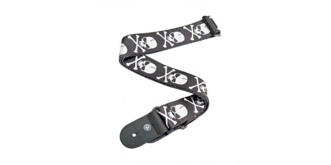 D'Addario 50H01 Woven Guitar Strap - Skull and Cross Bone