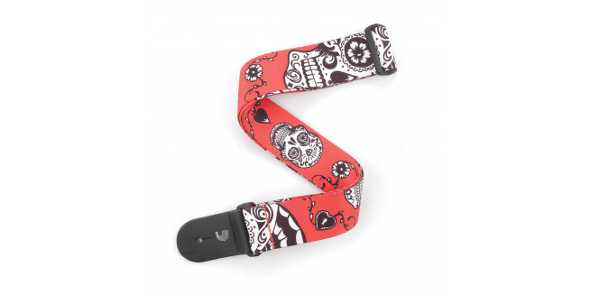 D'Addario P20W1414 Woven Guitar Strap - Sugar Skulls Red