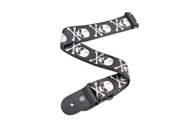 D'Addario 50H01 Woven Guitar Strap - Skull and Cross Bone