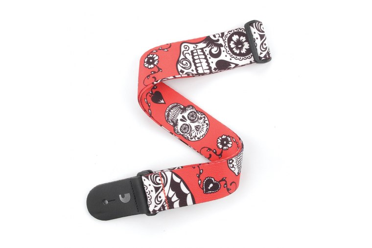 D'Addario P20W1414 Woven Guitar Strap - Sugar Skulls Red